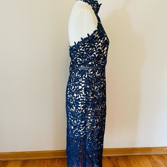 Lulu's Blue Halter Neck Sheath Midi Dress - Picture 5 of 11